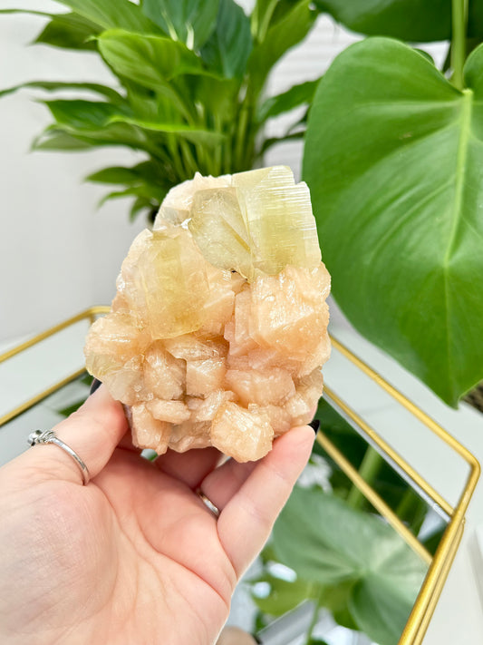 Green Apophyllite with Peach Stilbite