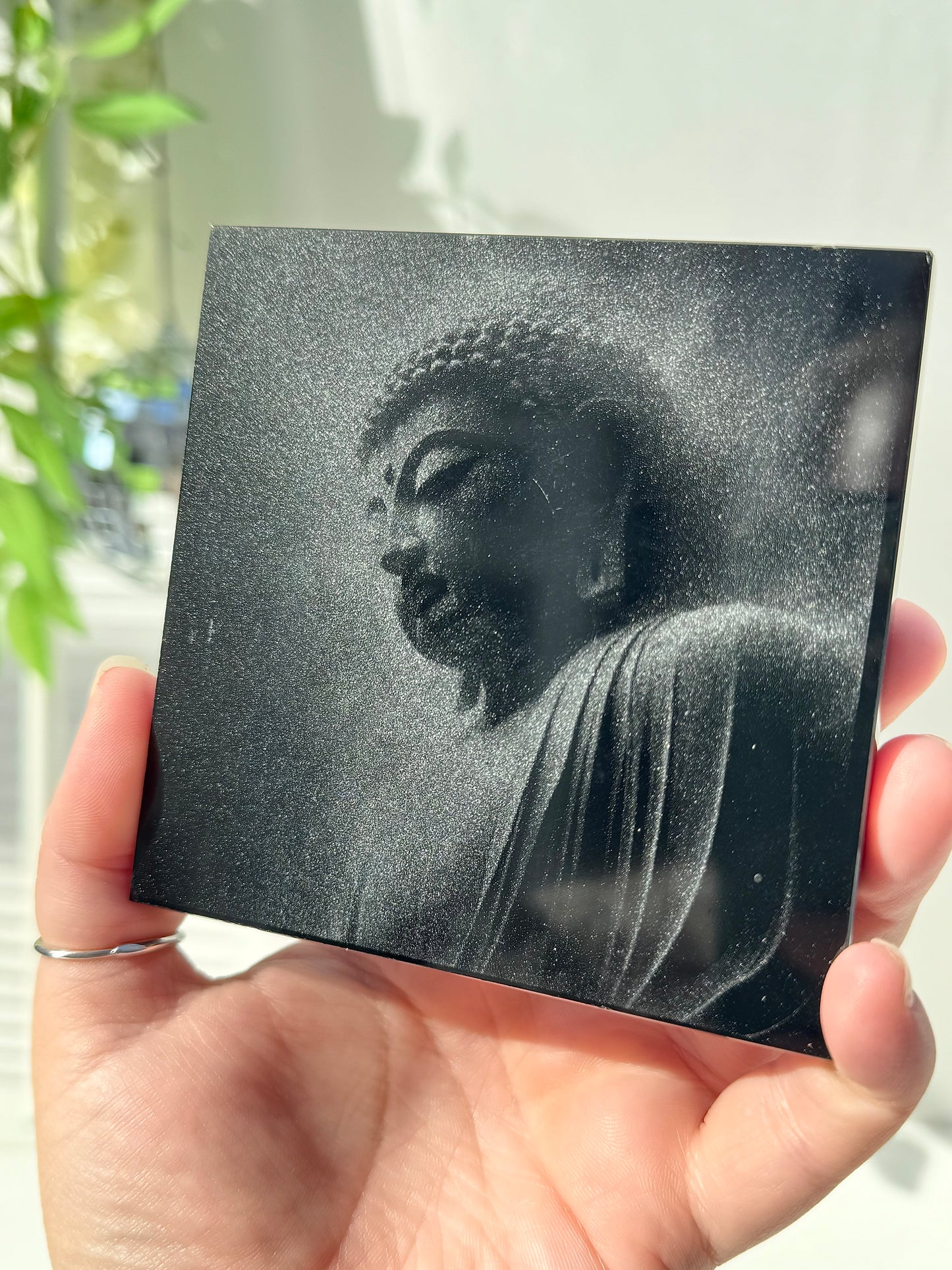 Laser Etched Black Obsidian Buddha Tile