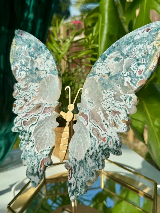 Statement Pink Moss Agate Wings