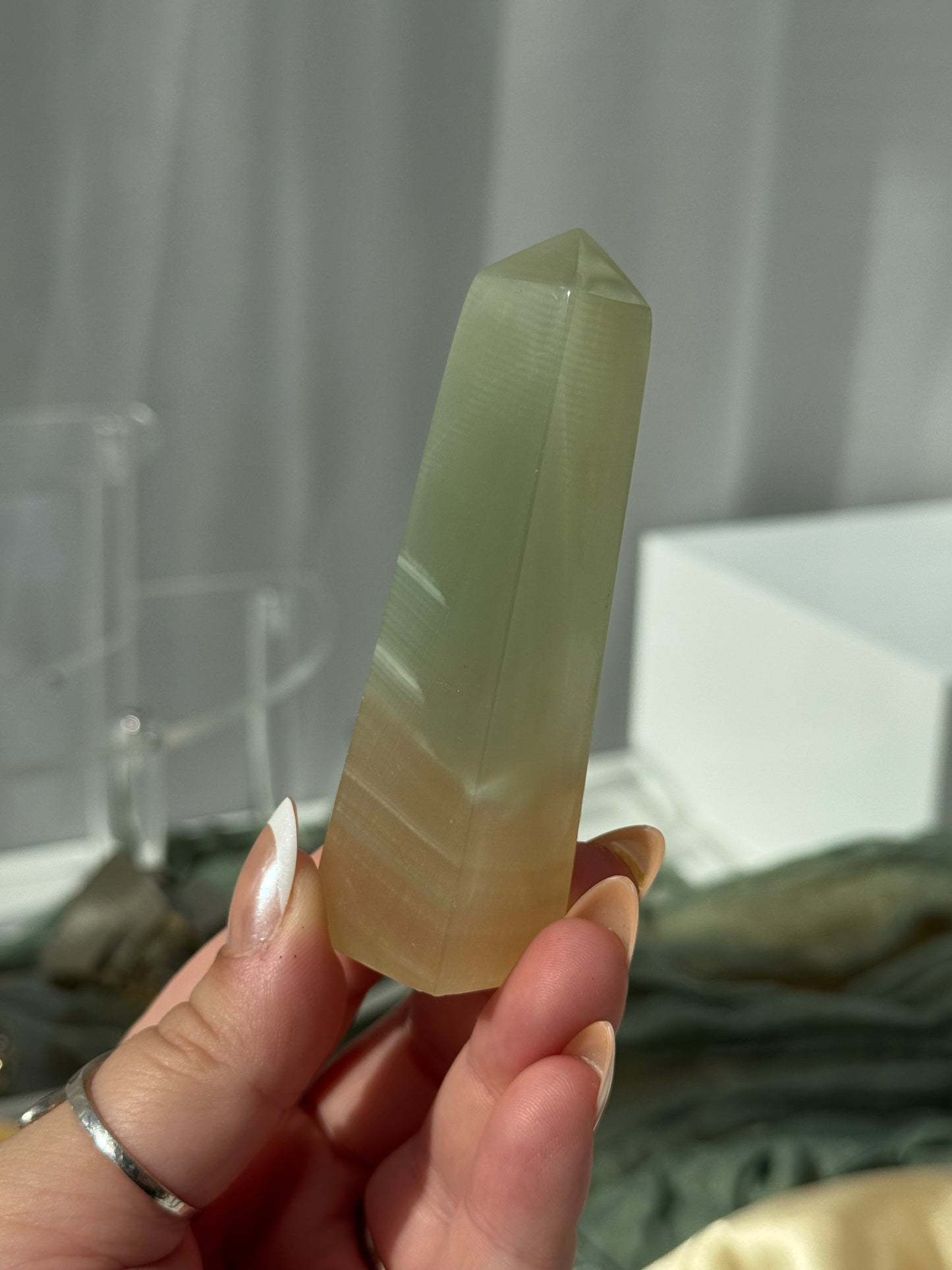 Green Fingerprint Calcite Obelisk