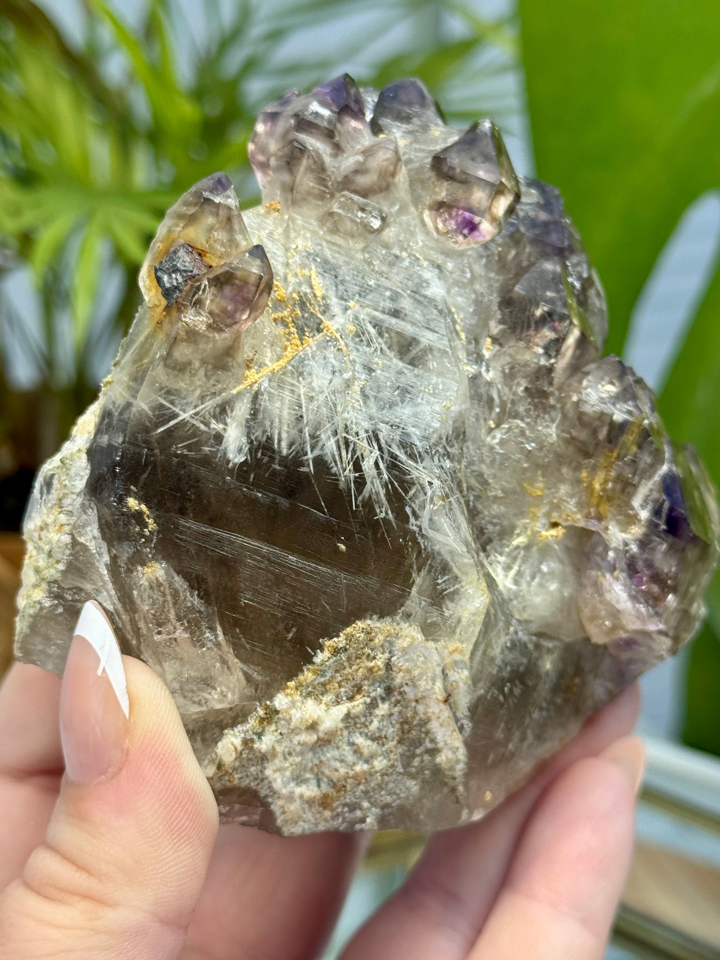 Smokey Amethyst Window Quartz with Silver Rutile from Pakistan