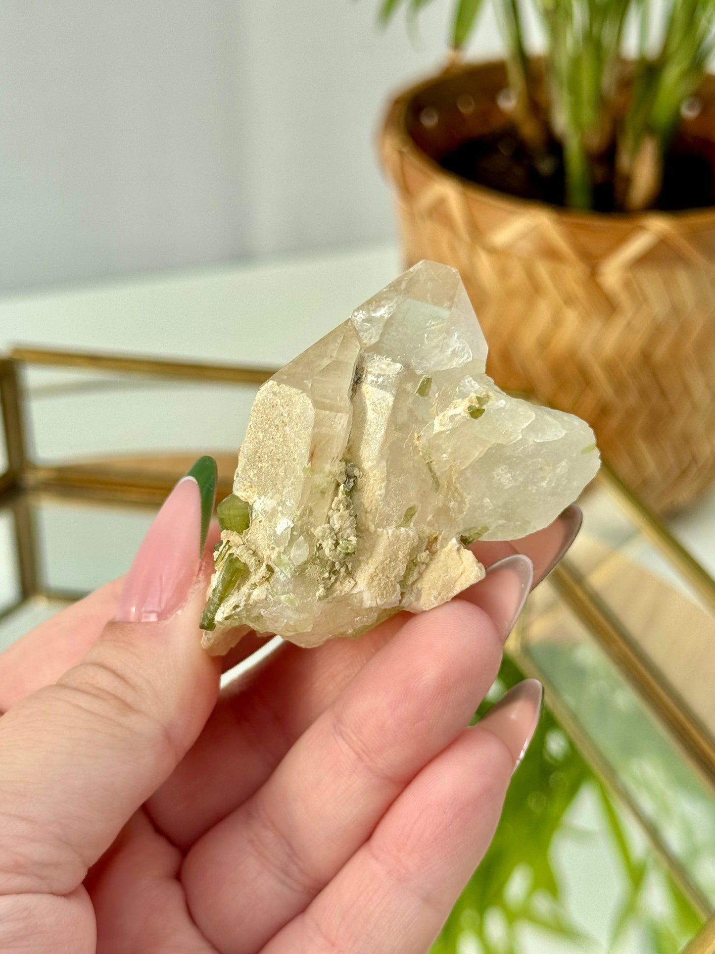 Green Tourmaline in Quartz