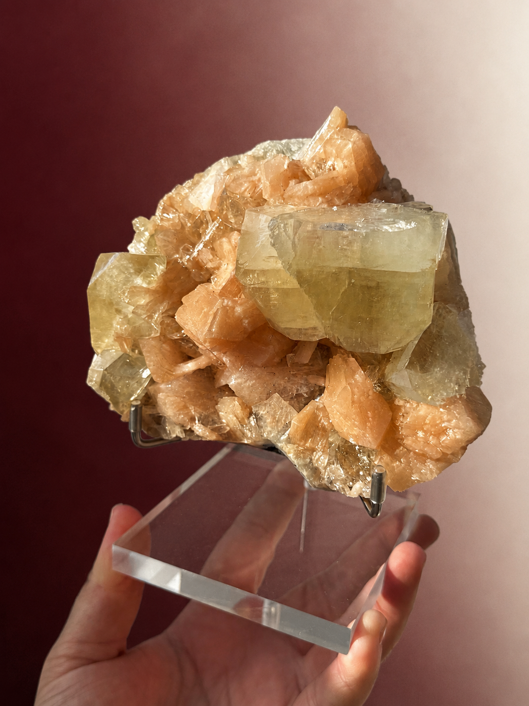 Green Apophyllite with Peach Stilbite