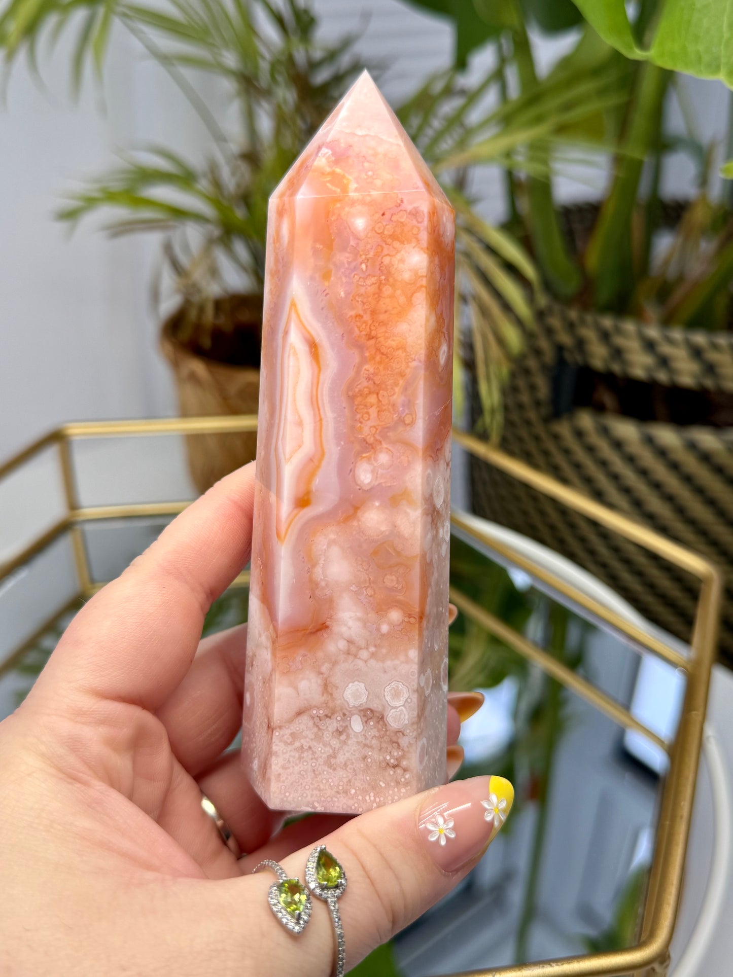 Peachy Carnelian & Flower Agate Tower