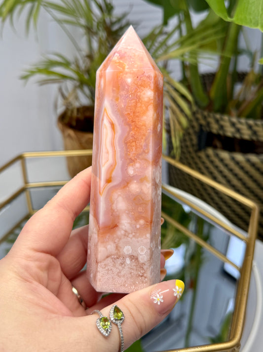 Peachy Carnelian & Flower Agate Tower