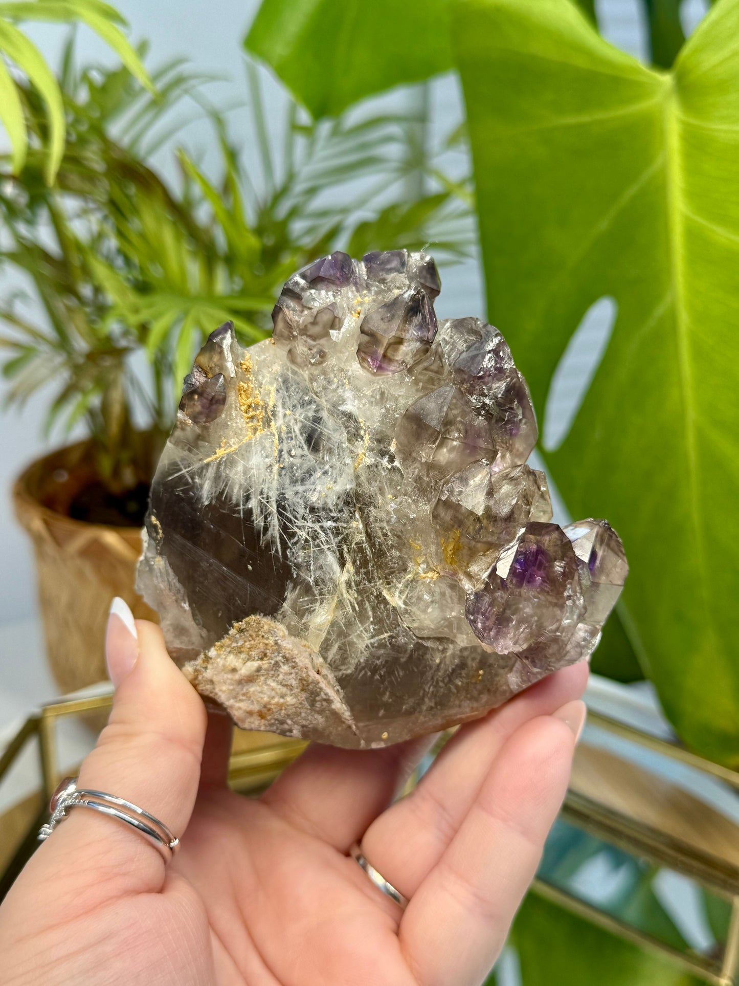 Smokey Amethyst Window Quartz with Silver Rutile from Pakistan