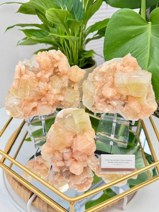 Green Apophyllite with Peach Stilbite