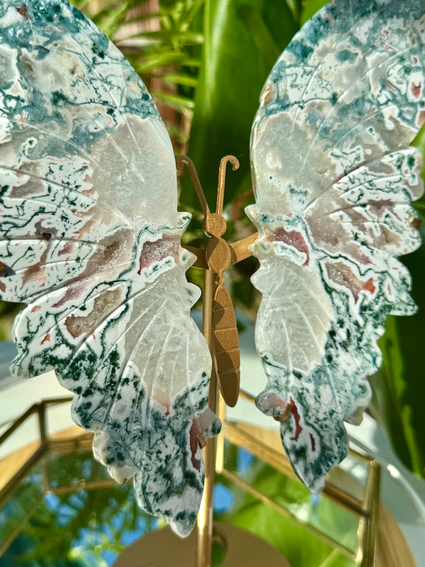 Statement Pink Moss Agate Wings