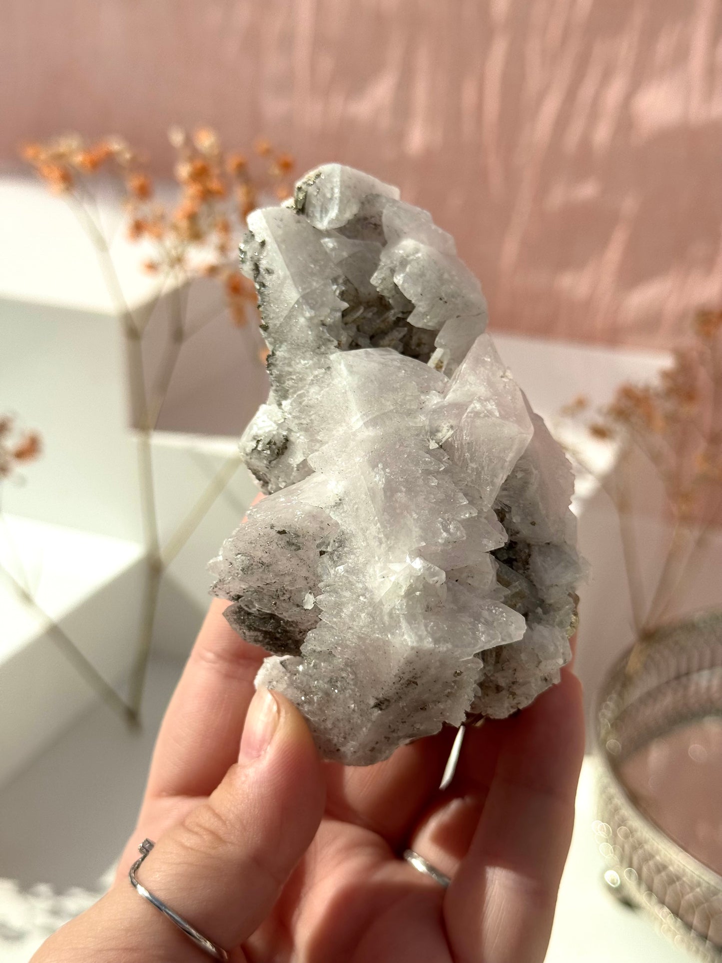 Mangano Calcite, Needle Quartz & Pyrite Specimens