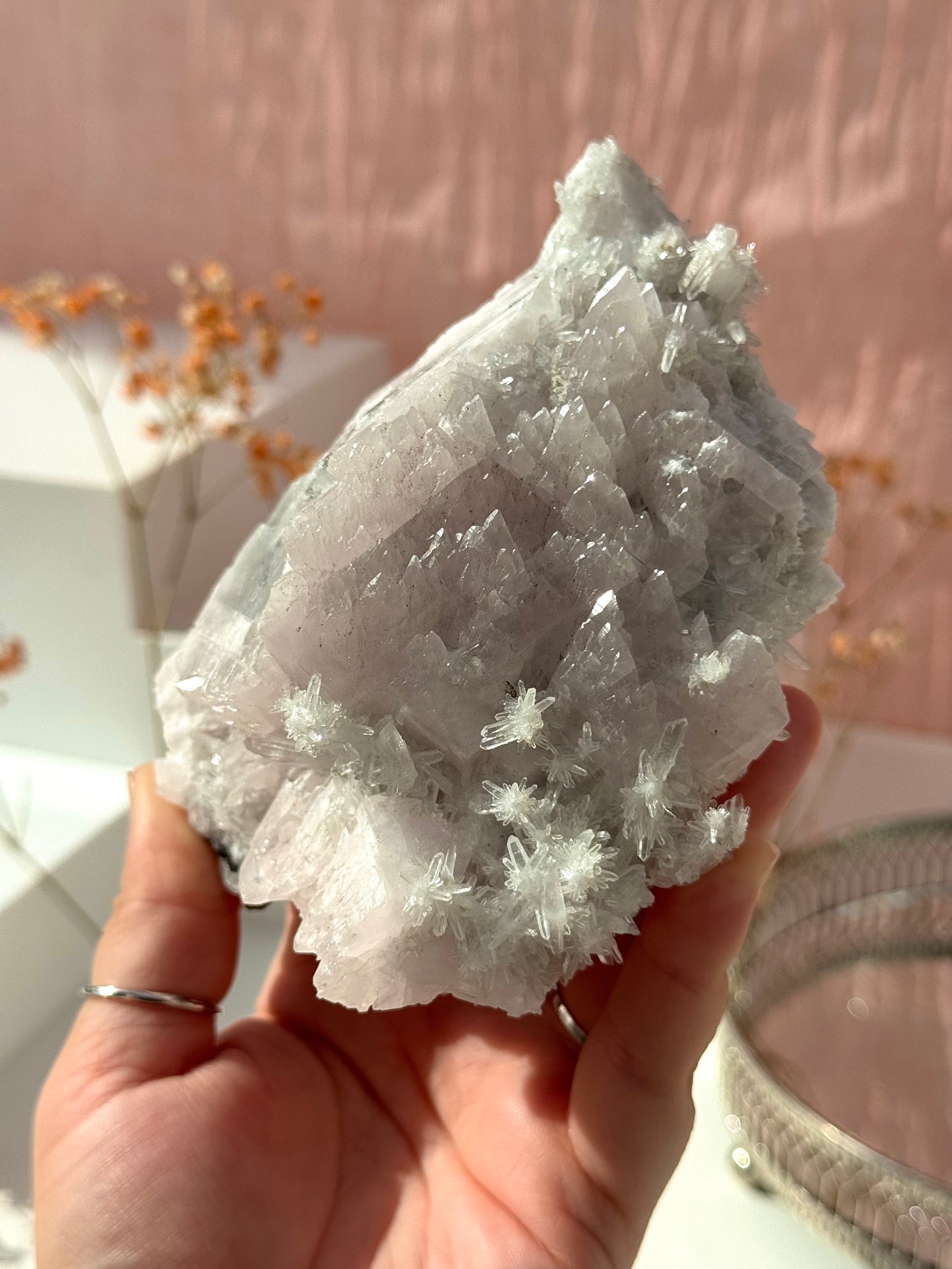 Mangano Calcite, Needle Quartz & Pyrite Specimens