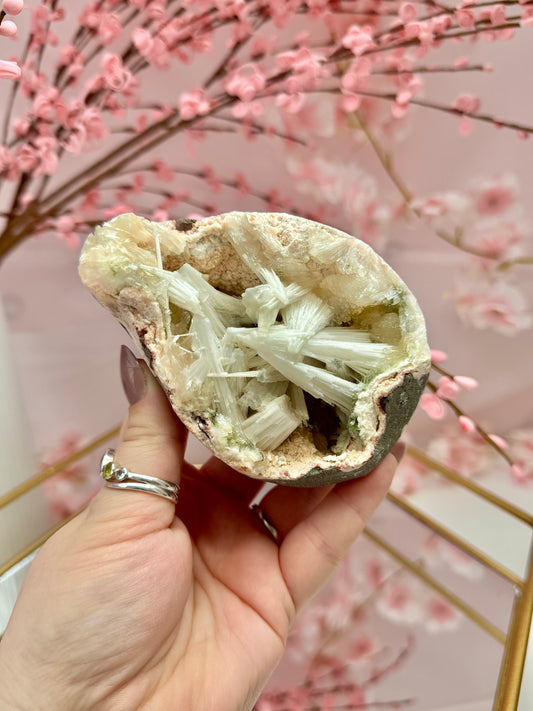 Scolecite on Pink Heulandite from India