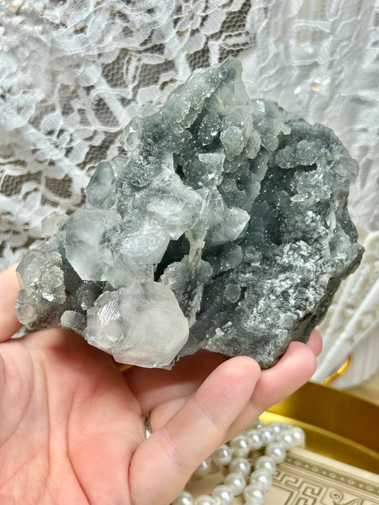 Black Chalcedony with Apophyllite Clusters
