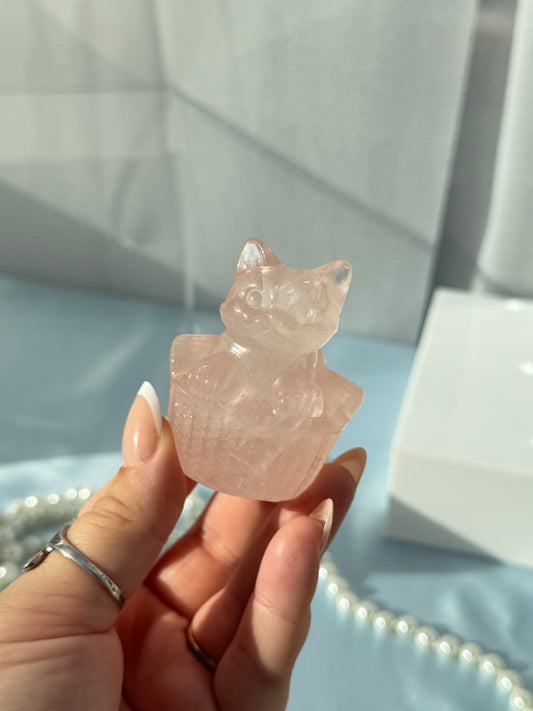 Rose Quartz Cat in a Basket
