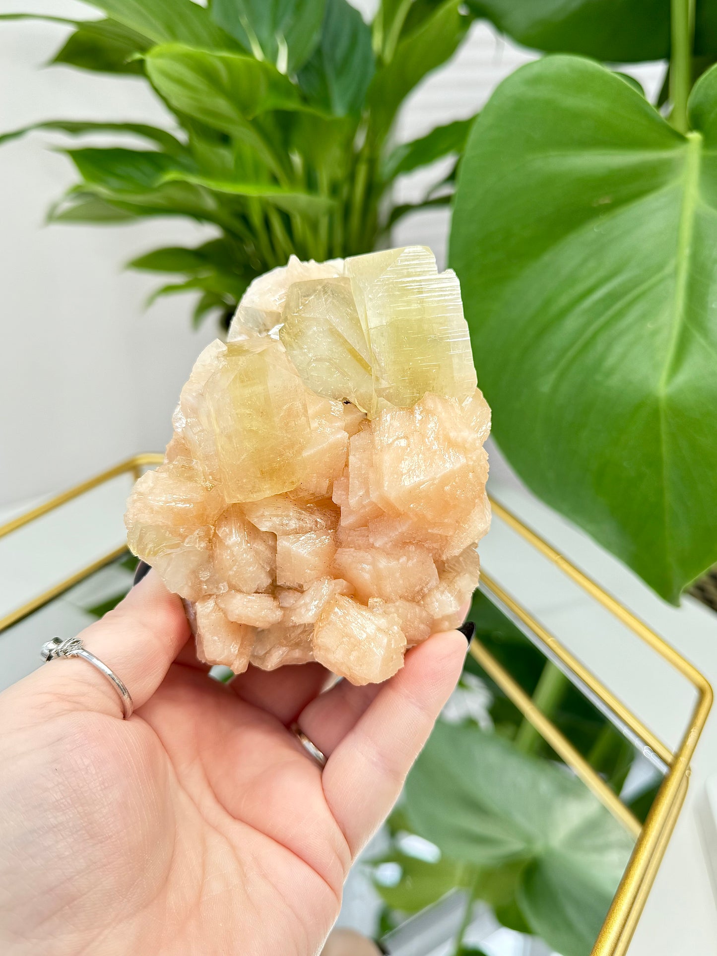 Green Apophyllite with Peach Stilbite