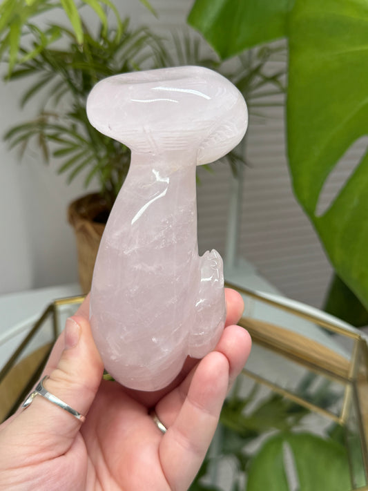 Large Rose Quartz Mushroom with a Door Mouse