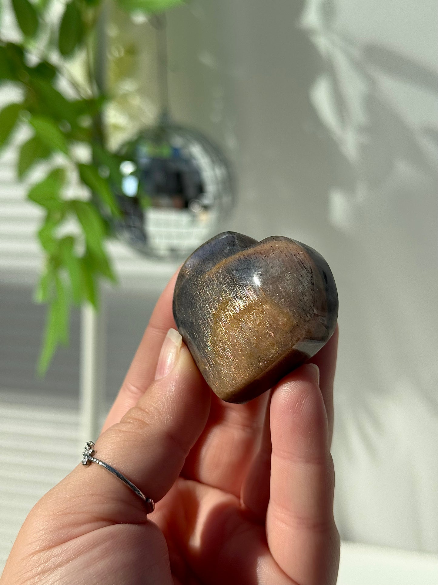 Black Moonstone with Sunstone Heart