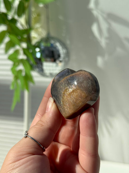 Black Moonstone with Sunstone Heart