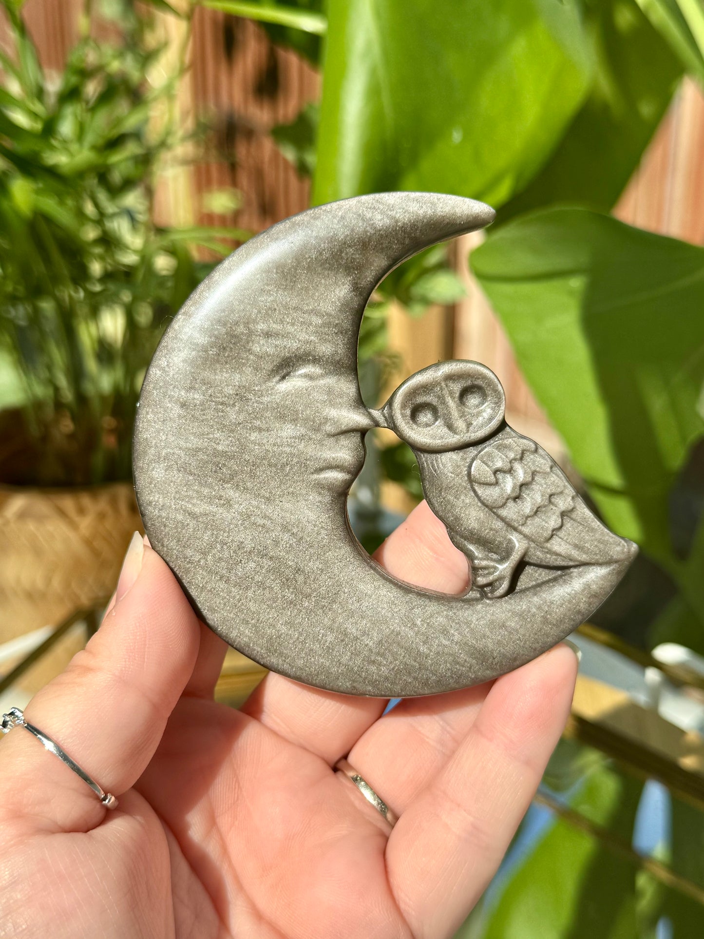 Silver Sheen Obsidian Moonface and Owl