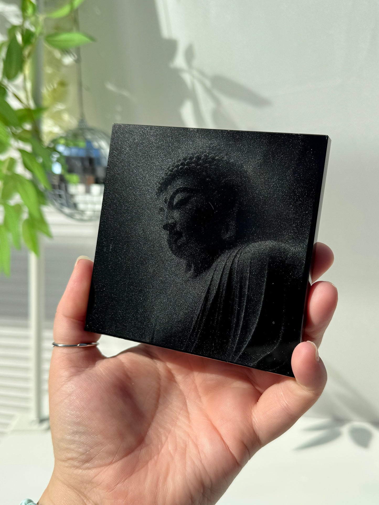 Laser Etched Black Obsidian Buddha Tile