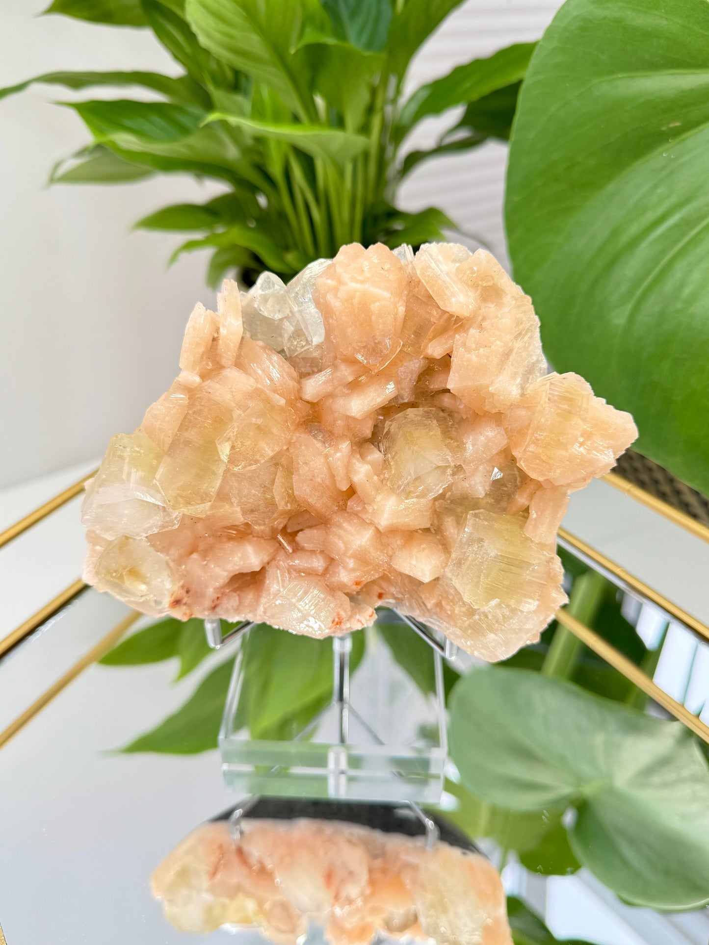 Green Apophyllite with Peach Stilbite