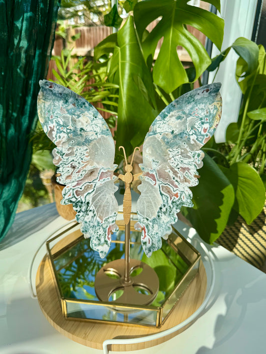 Statement Pink Moss Agate Wings