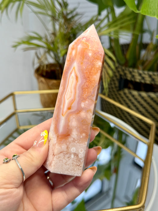 Peachy Carnelian & Flower Agate Tower