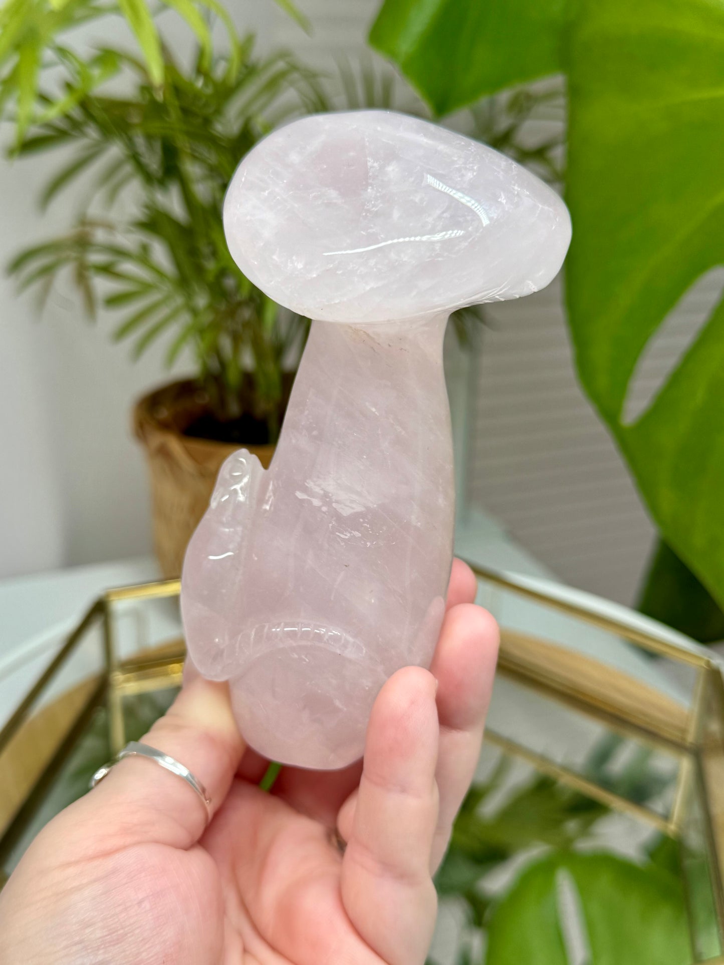 Large Rose Quartz Mushroom with a Door Mouse
