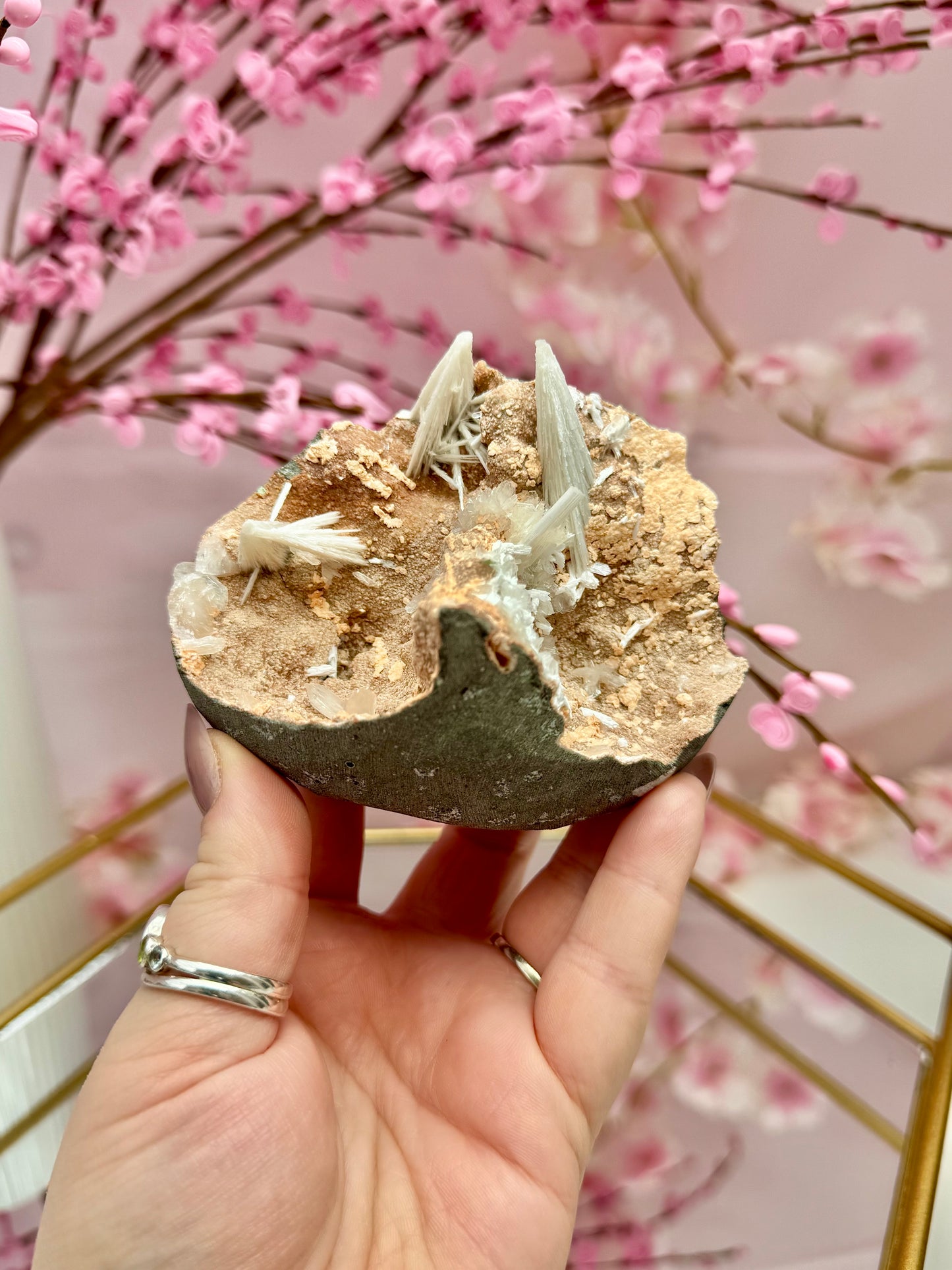 Scolecite on Pink Heulandite from India