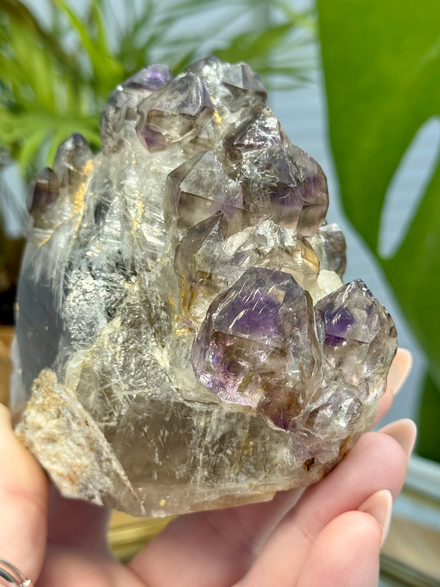 Smokey Amethyst Window Quartz with Silver Rutile from Pakistan