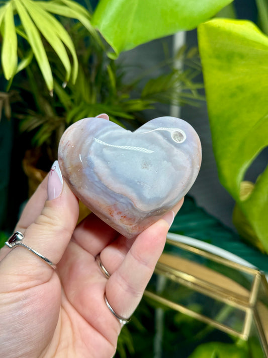 Pink Plume Agate Heart
