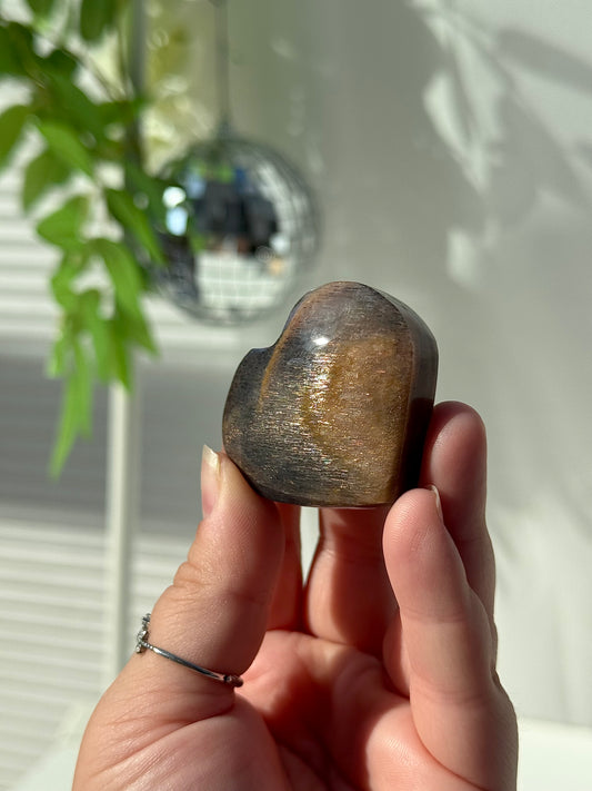 Black Moonstone with Sunstone Heart