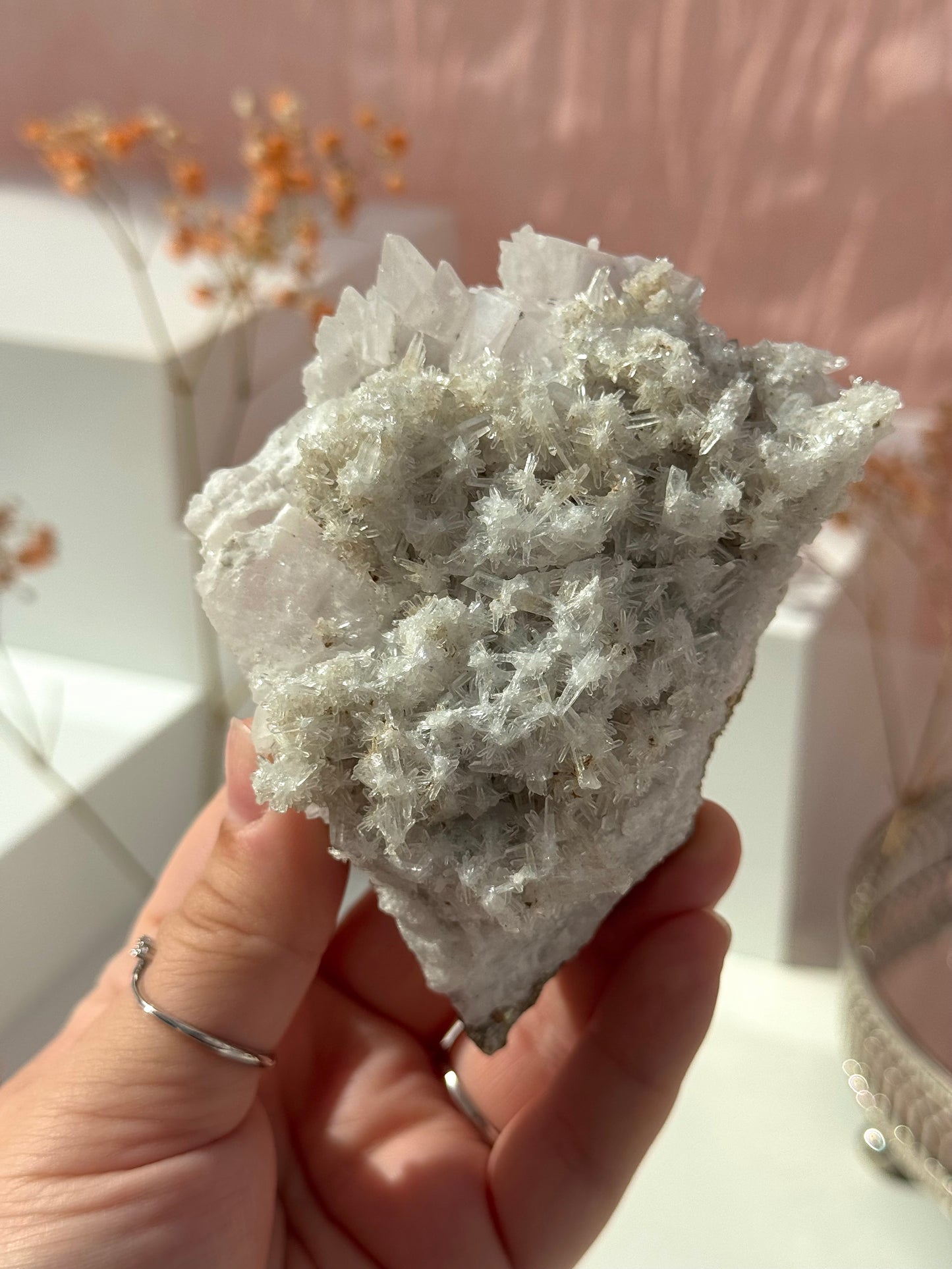 Mangano Calcite, Needle Quartz & Pyrite Specimens