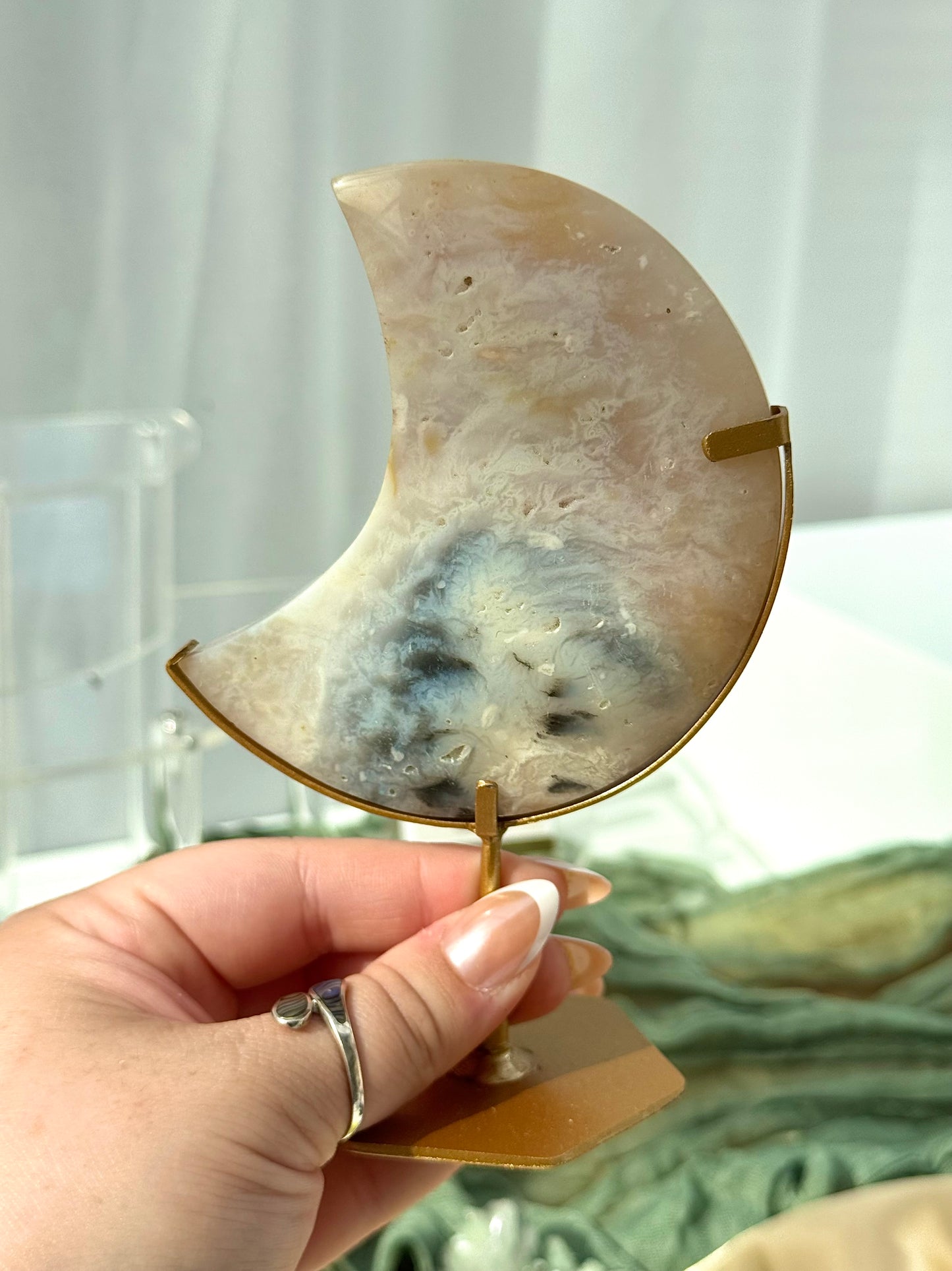 Pink Plume Agate Moon
