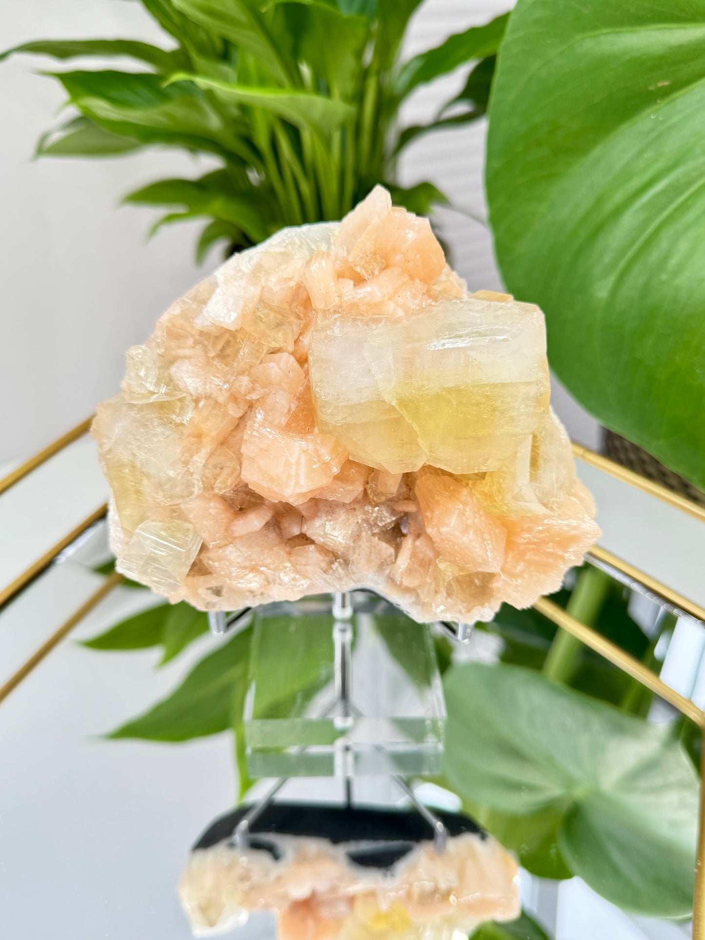 Green Apophyllite with Peach Stilbite