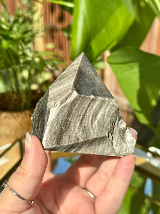 Silver Sheen Obsidian Half Polished Points