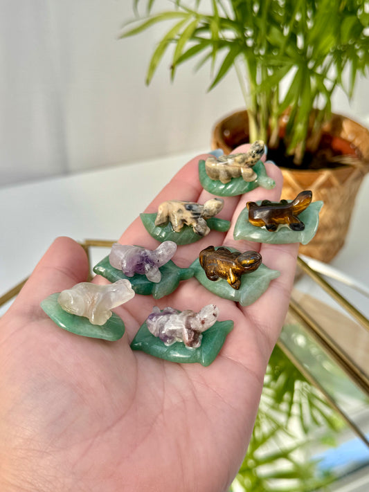 Minis on Green Aventurine Leaves