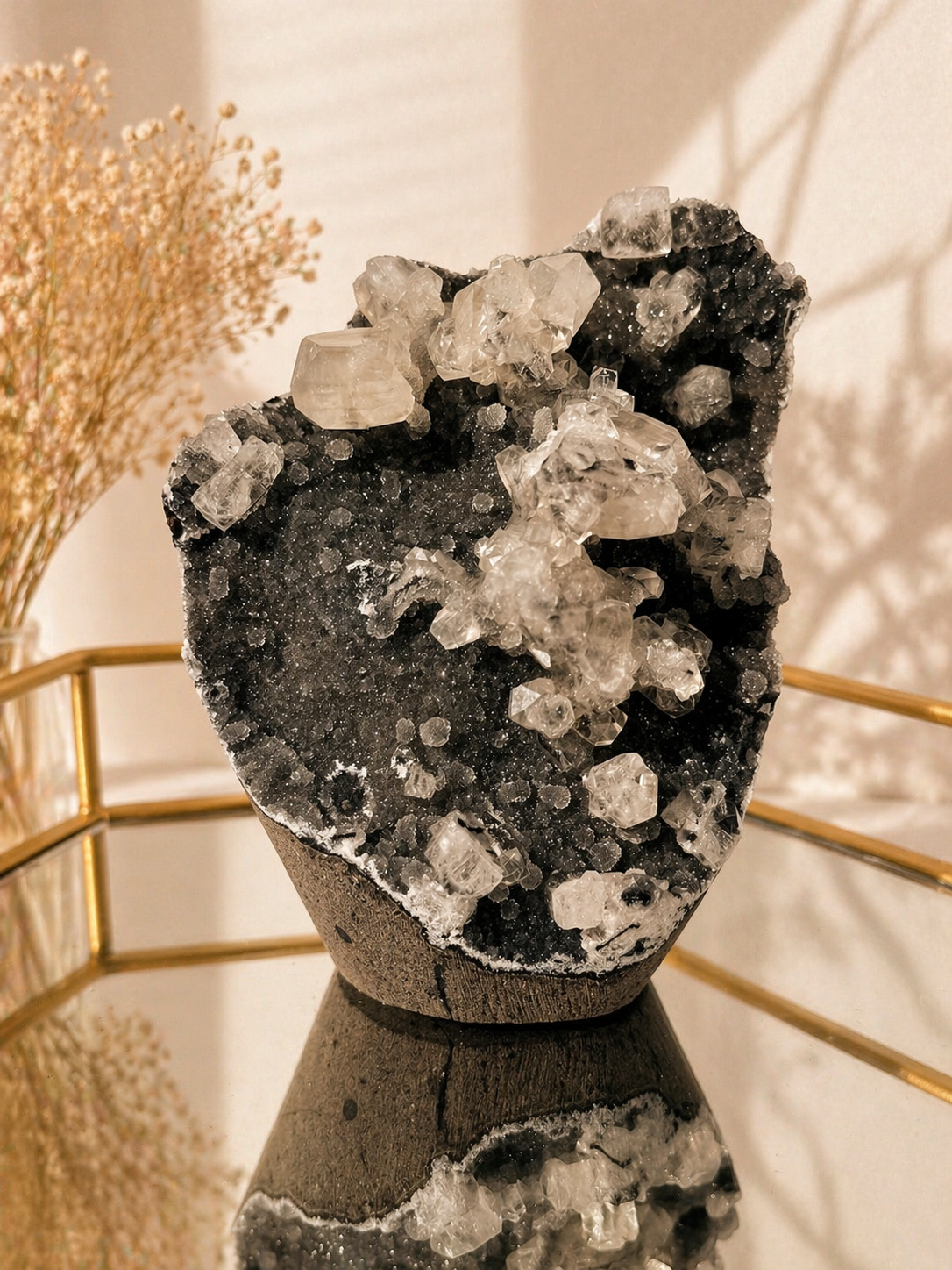 Black Chalcedony with Apophyllite & Peach Stilbite