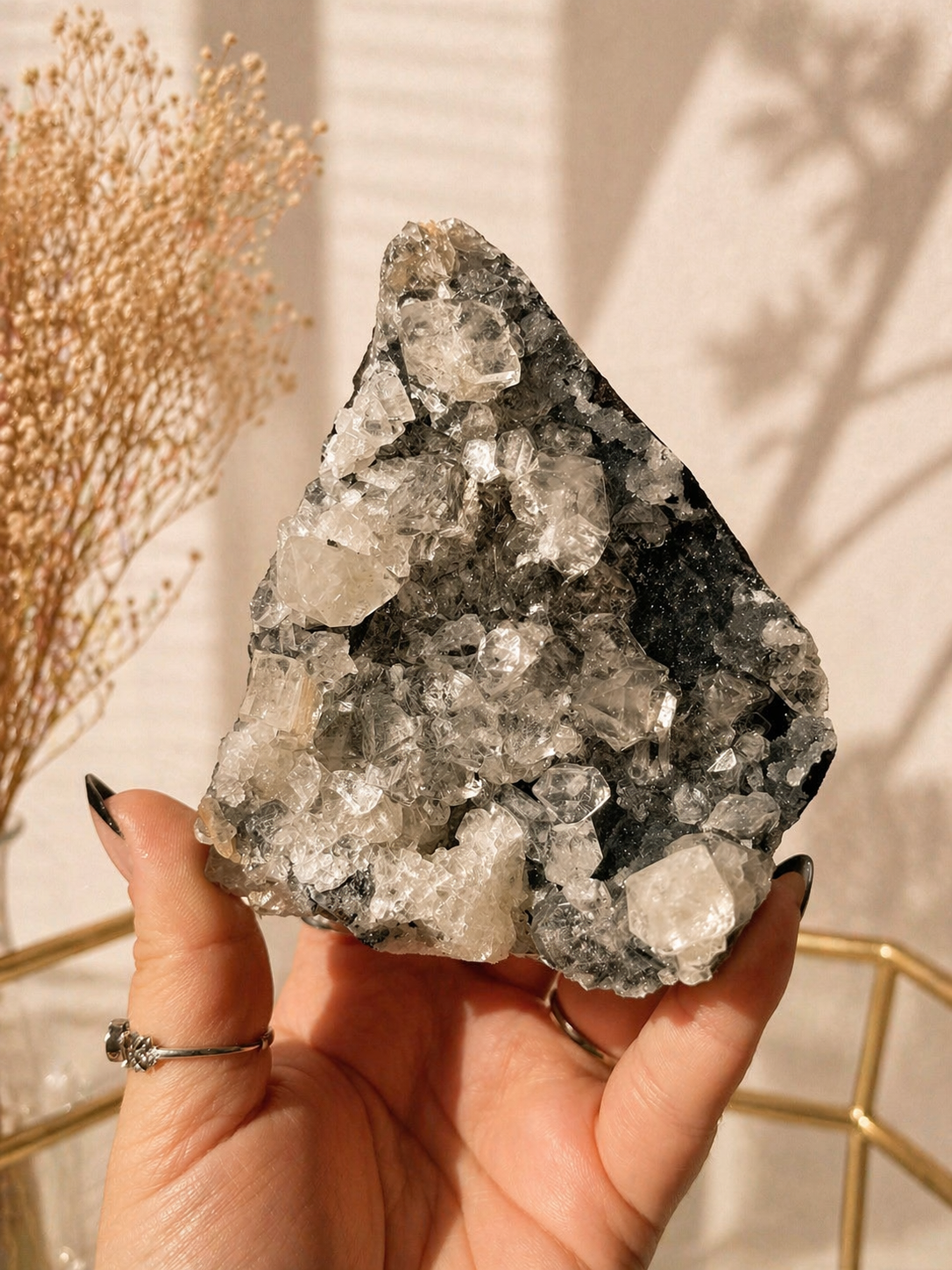 Black Chalcedony with Apophyllite & Peach Stilbite