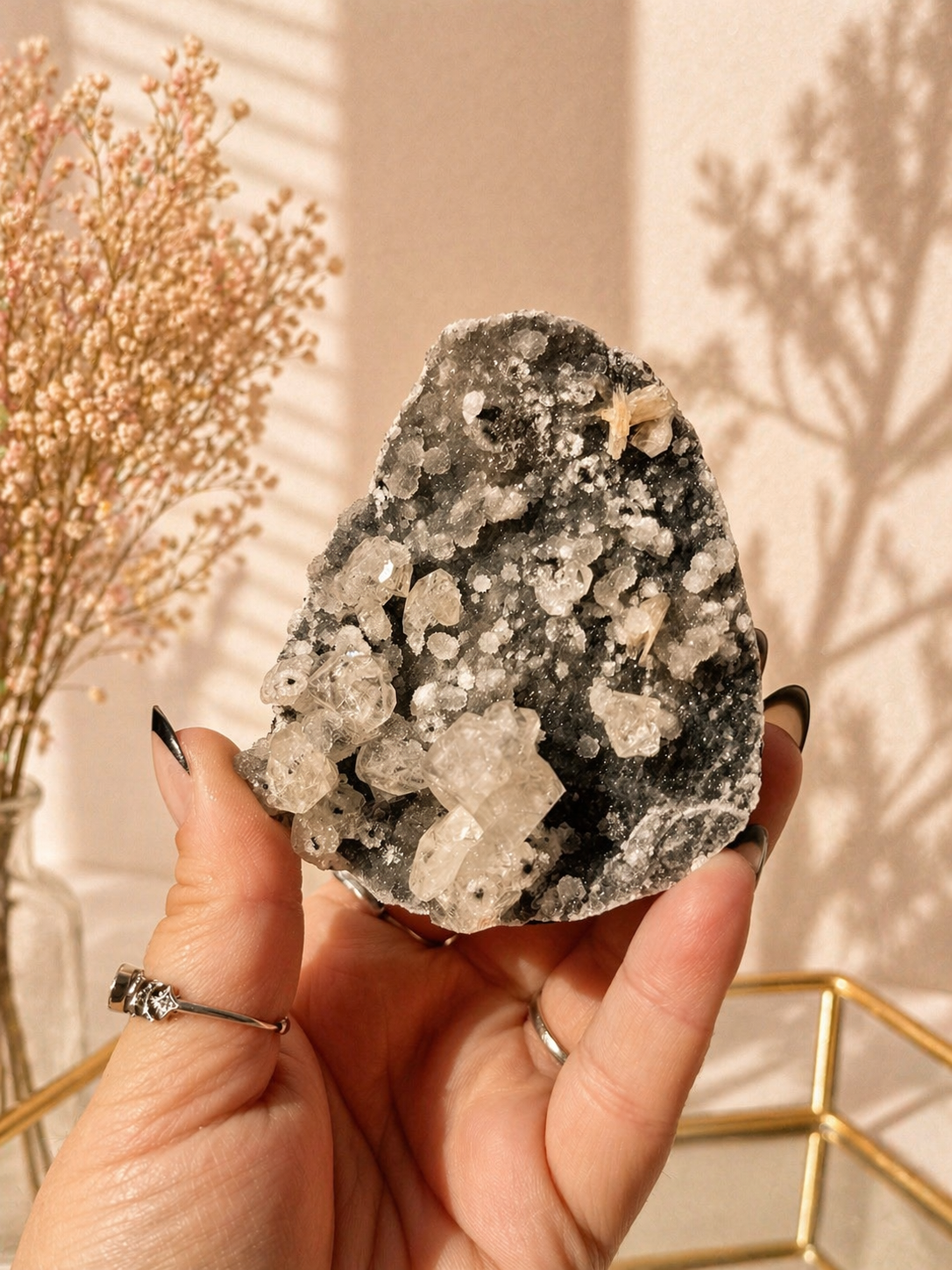 Black Chalcedony with Apophyllite & Peach Stilbite