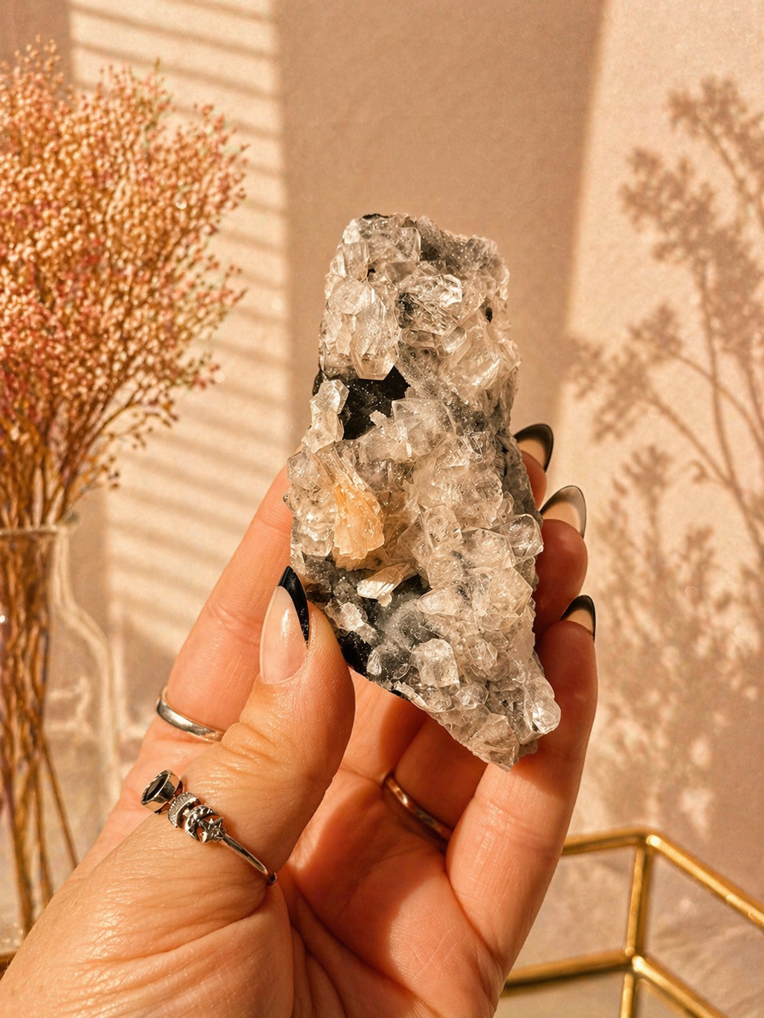 Black Chalcedony with Apophyllite & Peach Stilbite