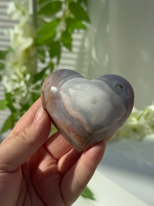 Pink Plume Agate Heart
