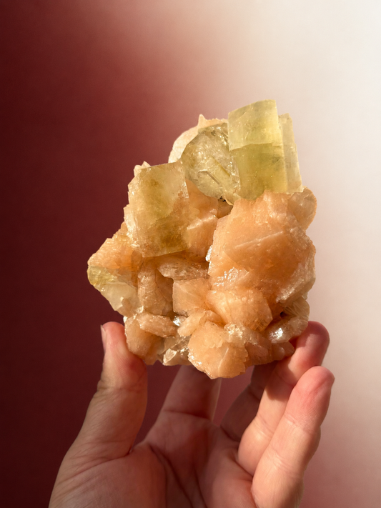 Green Apophyllite with Peach Stilbite
