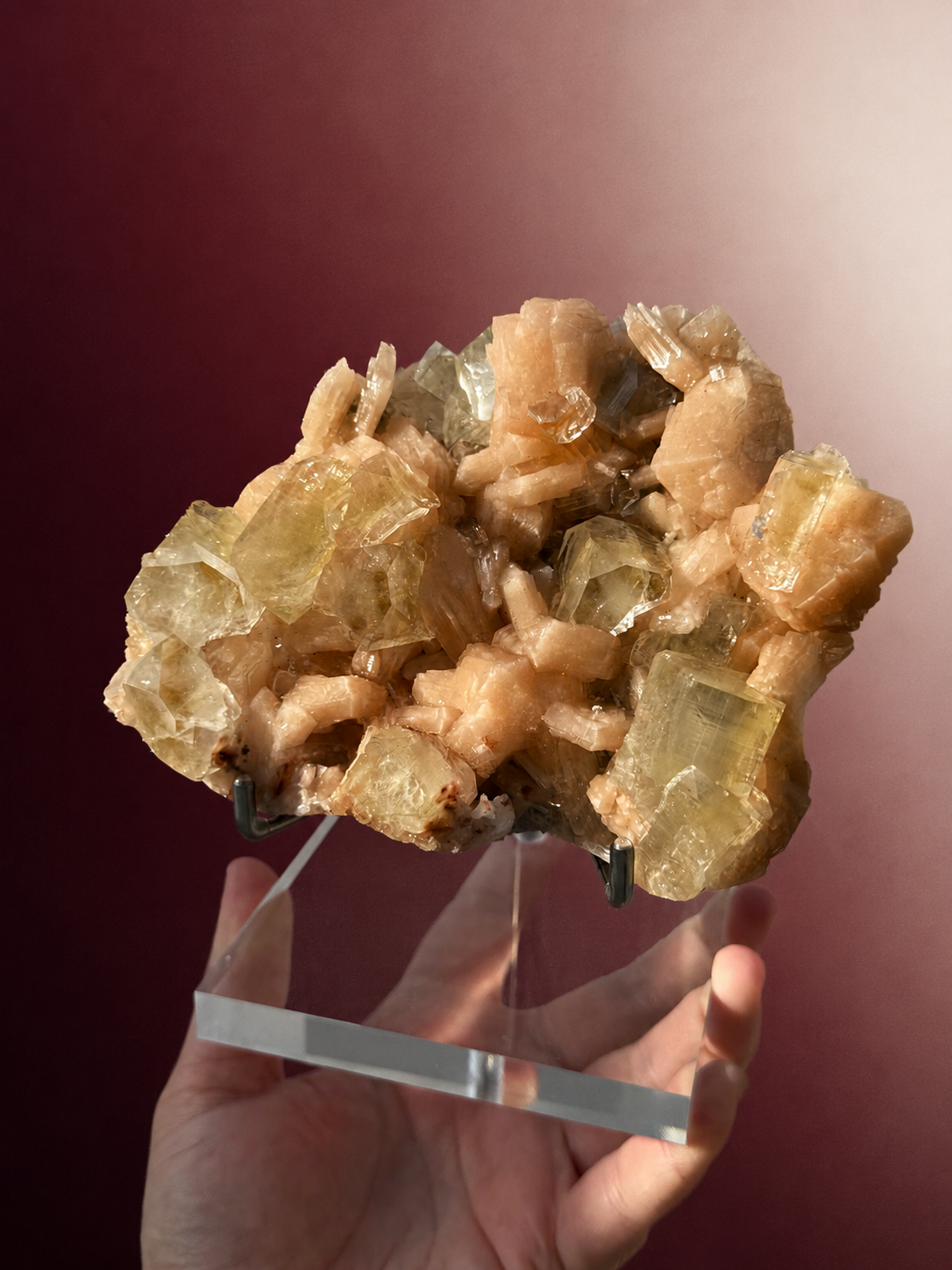 Green Apophyllite with Peach Stilbite